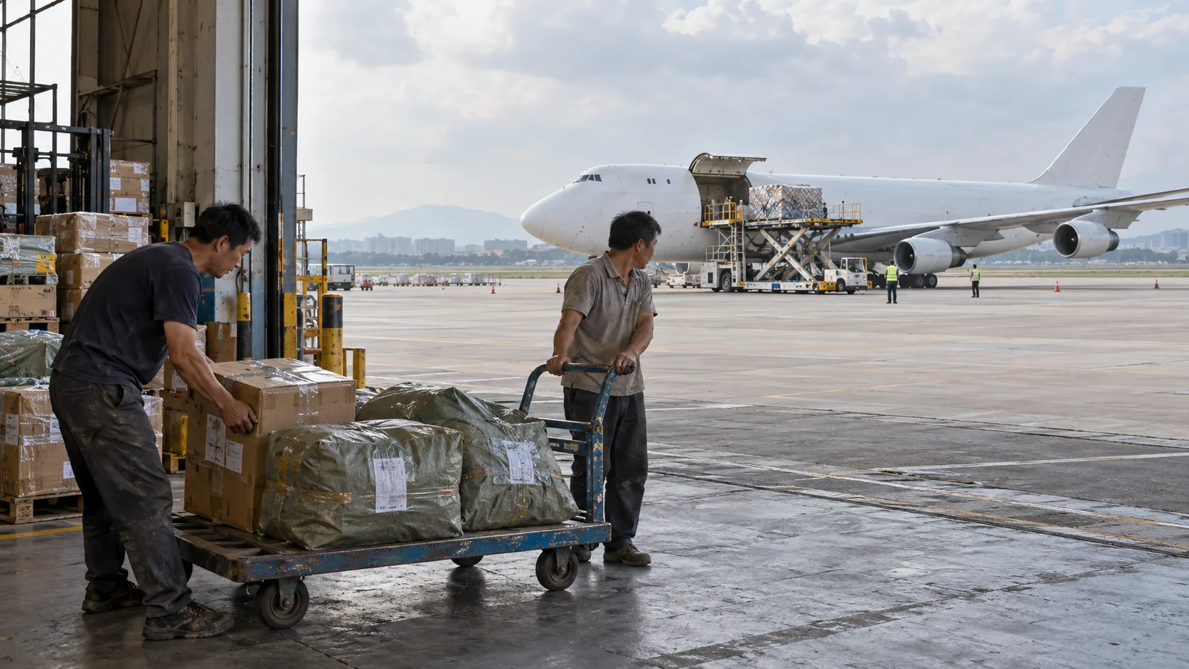 Illustrative scene: Air cargo handling near an aircraft